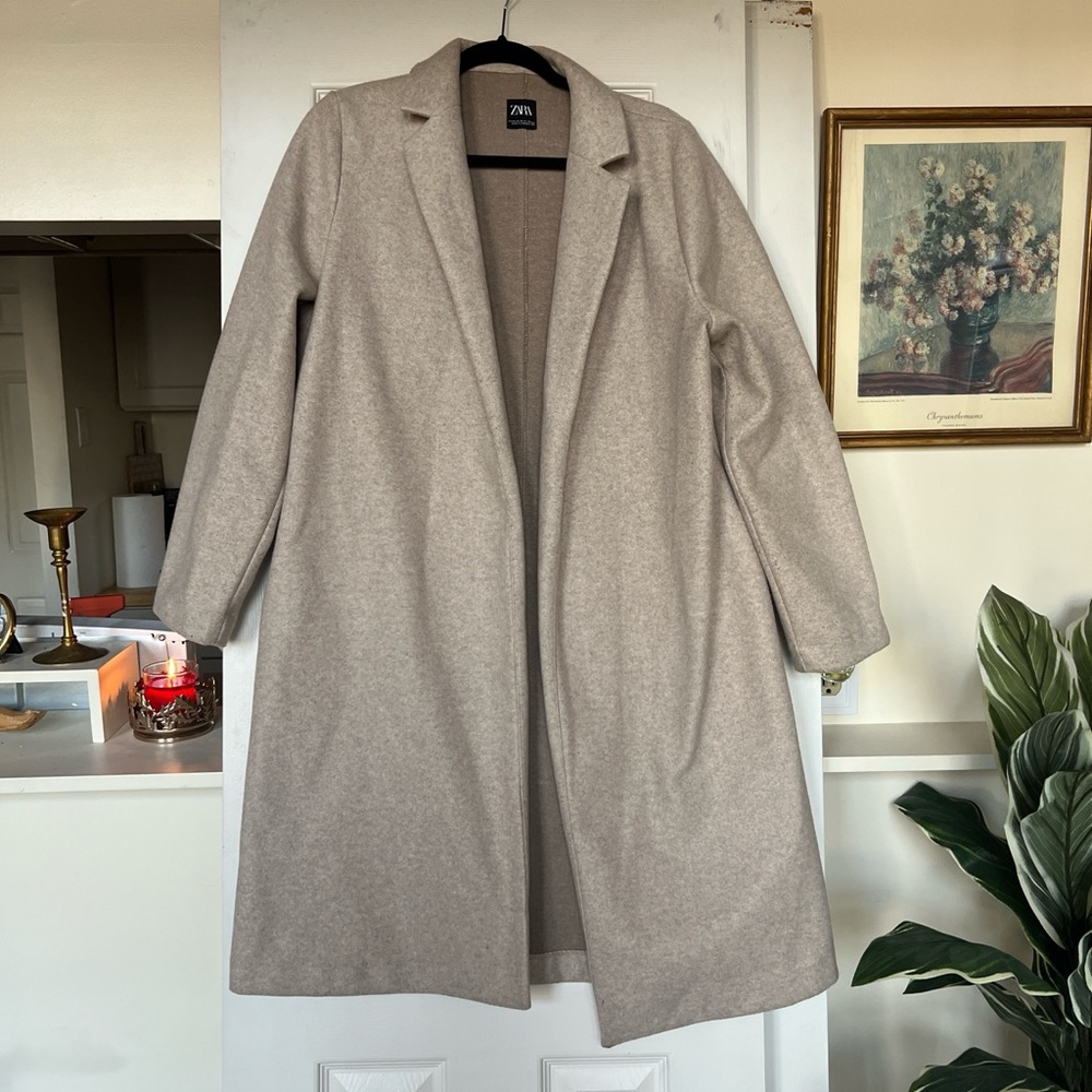 Zara Taupe Long Wool-Blend Coat